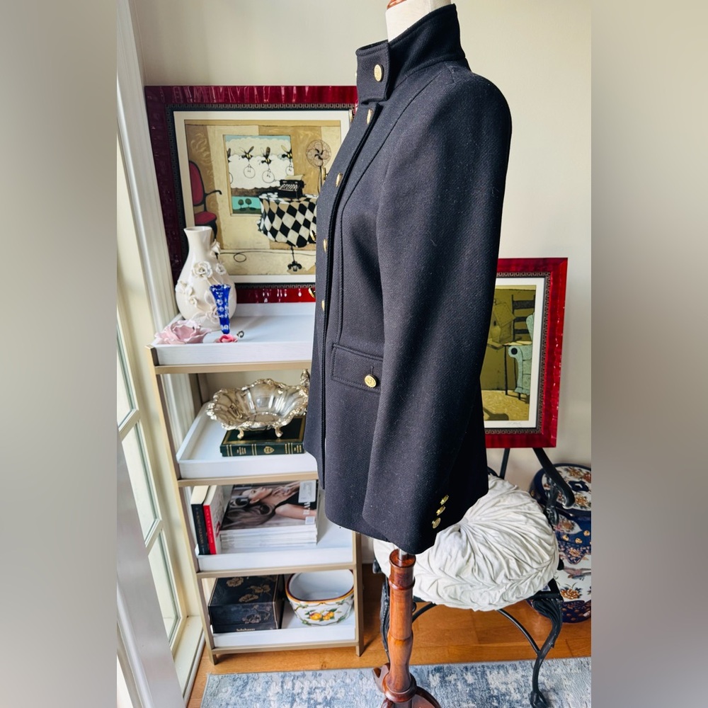 Zara MANTECO premium wool Black Pea Coat with Gold Accents - Picture 4 of 8